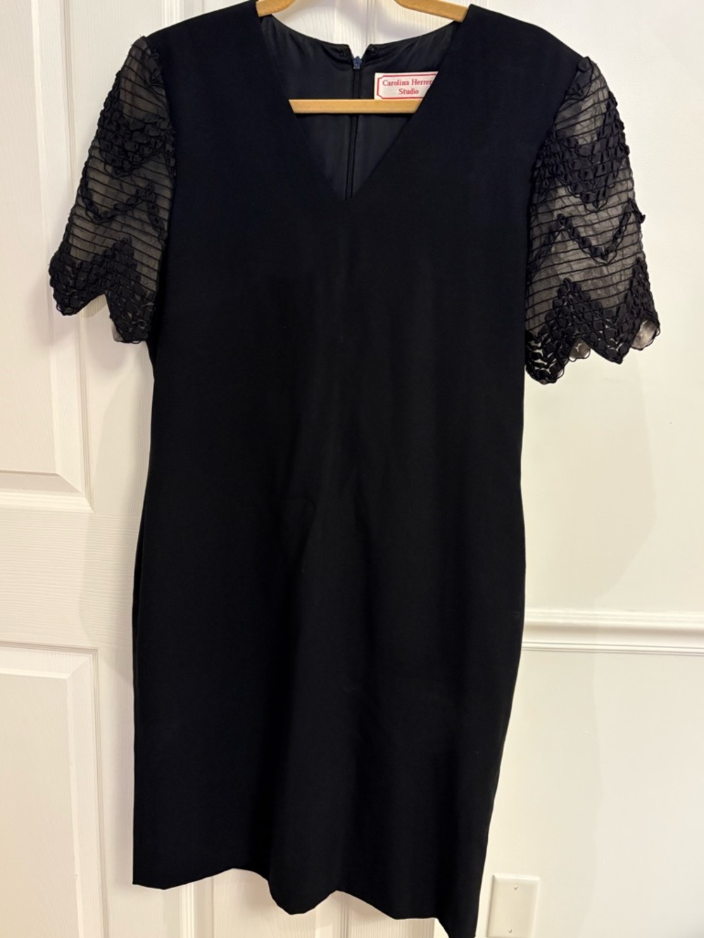 Vintage (90’s) Carolina Herrera Studio Black V-Neck Dress with Lace Sleeves